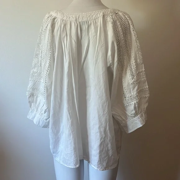 Sundance White Blouse with Lace Accents Amelie Daylight Rust Oversized Blouse - Picture 5 of 10
